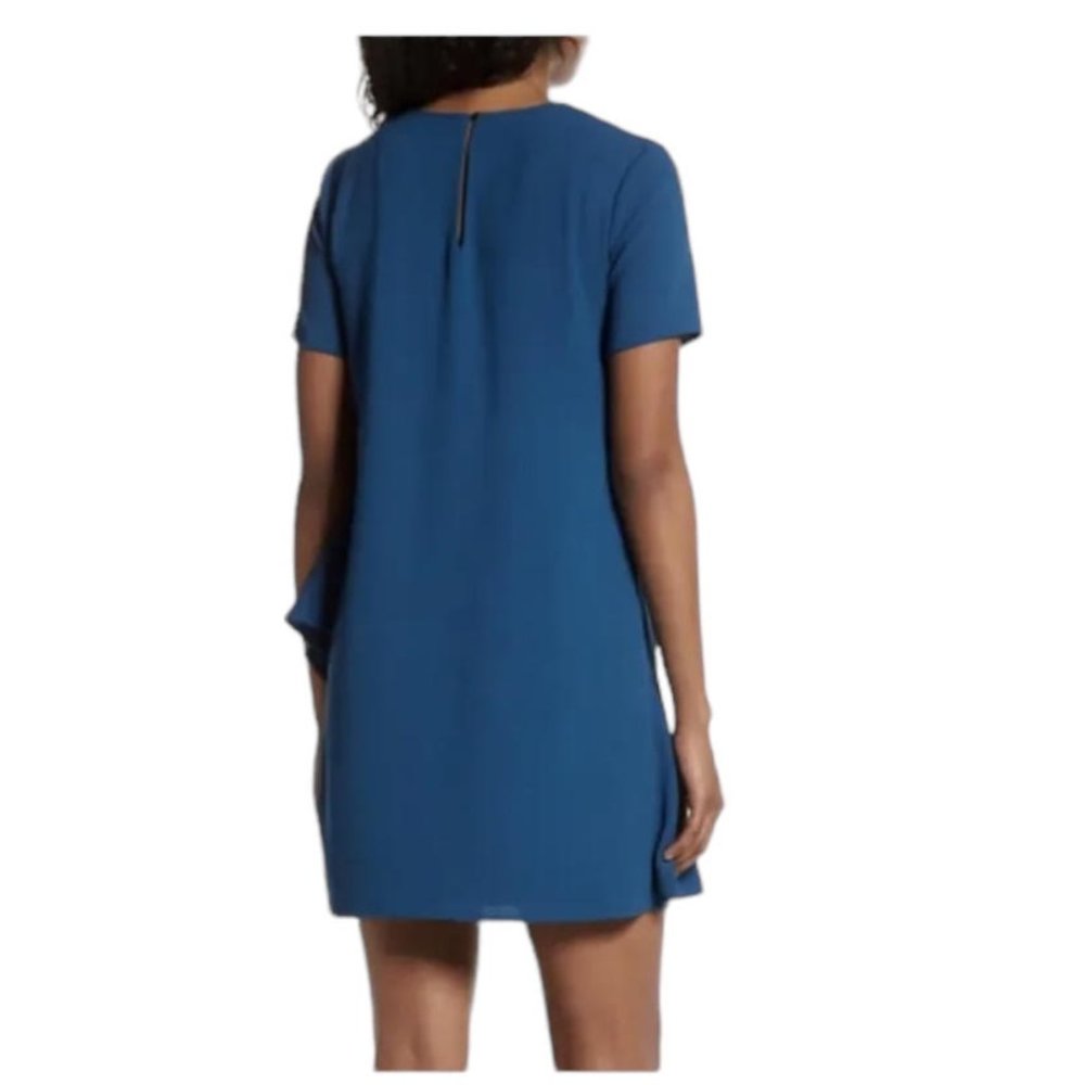 Charles Henry Size Medium Teal Ruffle Detail Short Sleeve Crewneck Shift Dress - Picture 2 of 8